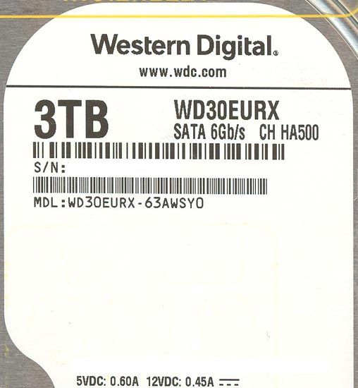【新品】Western Digital製HDD　WD30EURX　3TB SATA600
