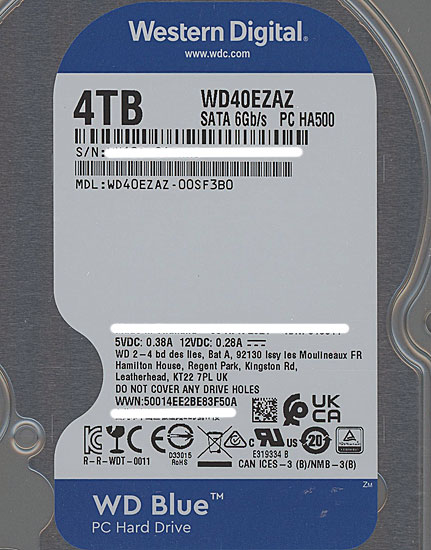 【新品】Western Digital製HDD　WD40EZAZ　4TB SATA600 5400