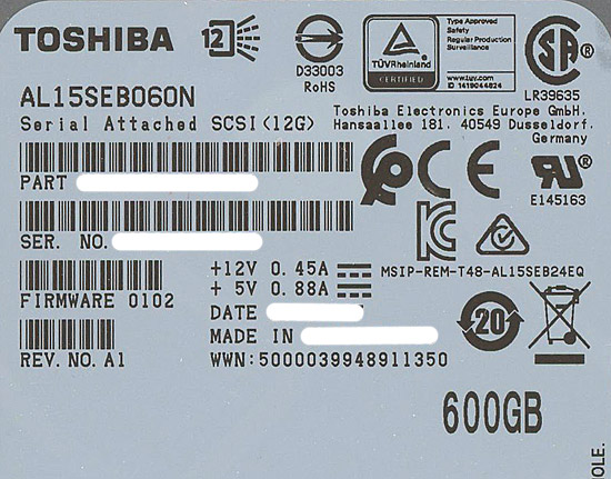 【新品】TOSHIBA(東芝) HDD 2.5inch　AL15SEB060N　600GB 10500 SAS3.0