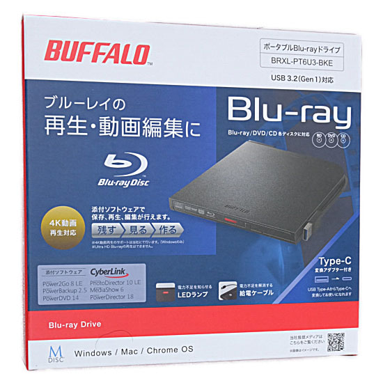 【新品】BUFFALO　外付けブルーレイドライブ　BRXL-PT6U3-BKE