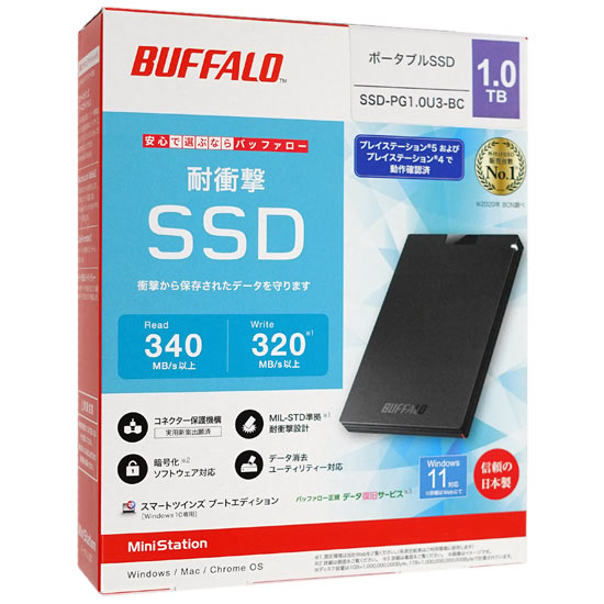 【新品】BUFFALO　外付けSSD　SSD-PG1.0U3-BC　1.0TB　ブラック