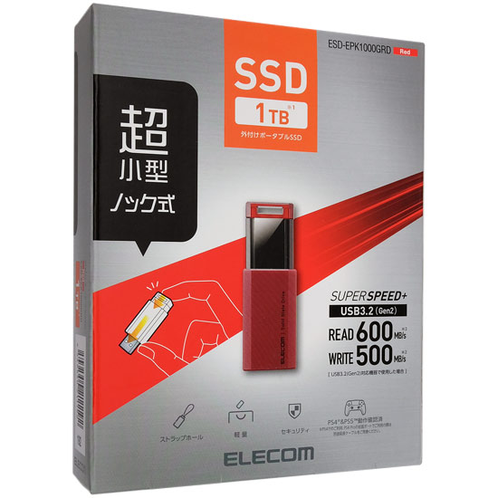 【新品】ELECOM　外付けポータブルSSD　ESD-EPK1000GRD　レッド　1TB