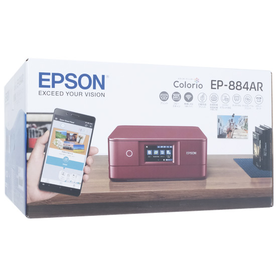 【新品】【新品訳あり(箱きず・やぶれ)】 EPSON製　A4インクジェット複合機 カラリオ　EP-884AR　レッド