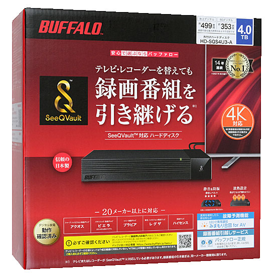 【新品】BUFFALO製外付HD　HD-SQS4U3-A　ブラック　4TB