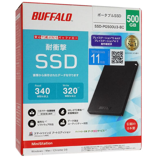 【新品】BUFFALO　外付けSSD　SSD-PG500U3-BC　500GB　ブラック