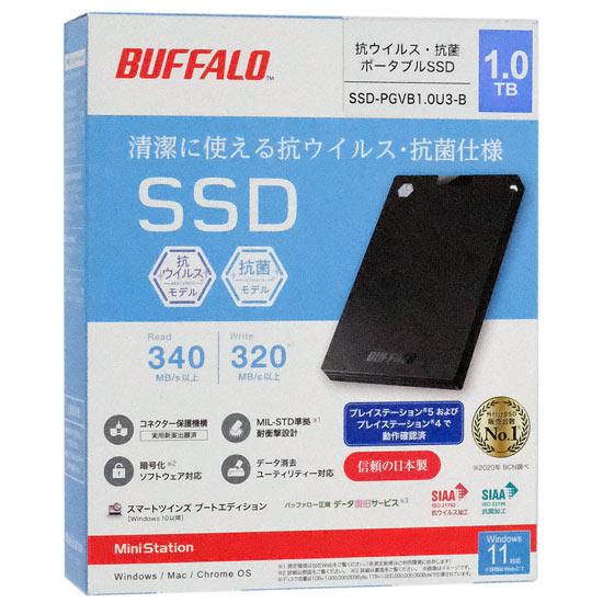 【新品】BUFFALO　外付けSSD　SSD-PGVB1.0U3-B　1TB　ブラック