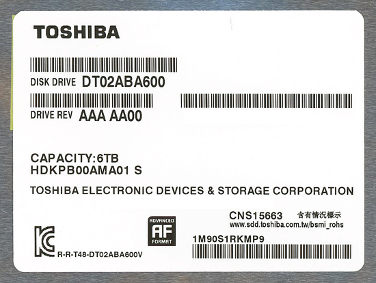 【新品】TOSHIBA製HDD　DT02ABA600　6TB SATA600 5400