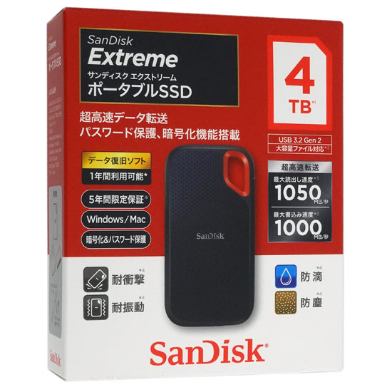 【新品】SANDISK　ポータブルSSD エクストリーム SDSSDE61-4T00-J25　4TB