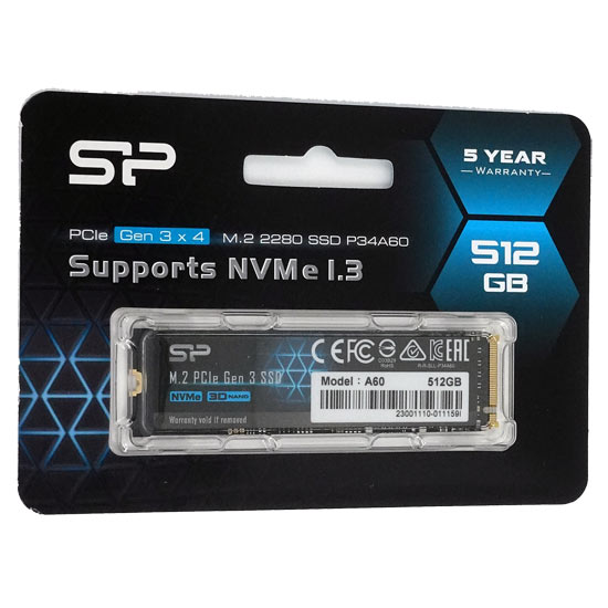 【新品】Silicon Power製　M.2 SSD 512GB　PCIe Gen3x4 P34A60 SP512GBP34A60M28
