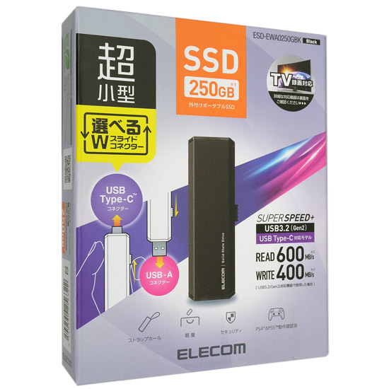 【新品】ELECOM　外付けポータブルSSD　ESD-EWA0250GBK　ブラック　250GB