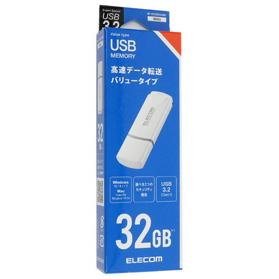 【新品】ELECOM　キャップ式USB3.2 Gen1メモリ　MF-HTU3B032GWH　32GB ホワイト