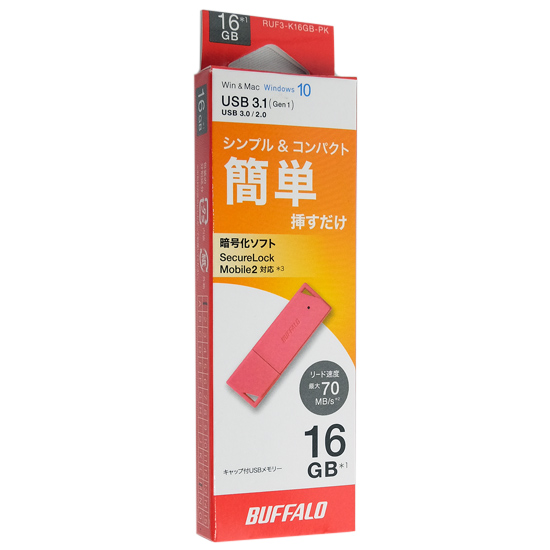 【新品】BUFFALO　USB3.0用 USBメモリー　RUF3-K16GB-PK　16GB ピンク