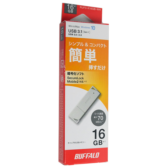 【新品】BUFFALO　USB3.0用 USBメモリー　RUF3-K16GB-WH　16GB ホワイト