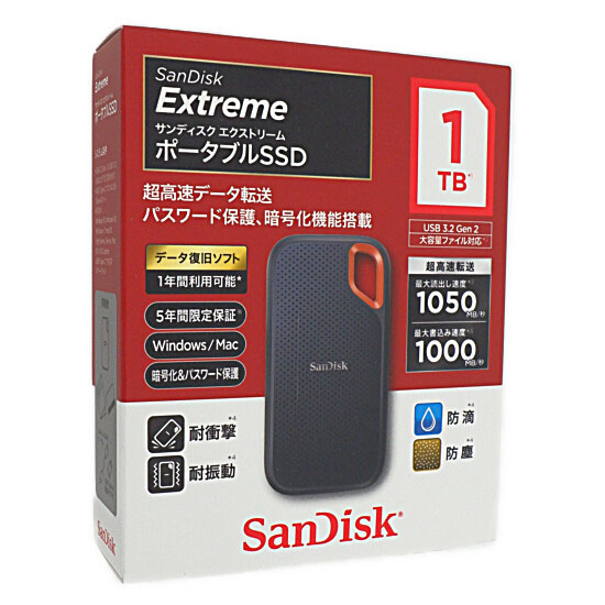 【新品】【新品訳あり(箱きず・やぶれ)】 SANDISK　ポータブルSSD エクストリーム V2 SDSSDE61-1T00-J25　1TB