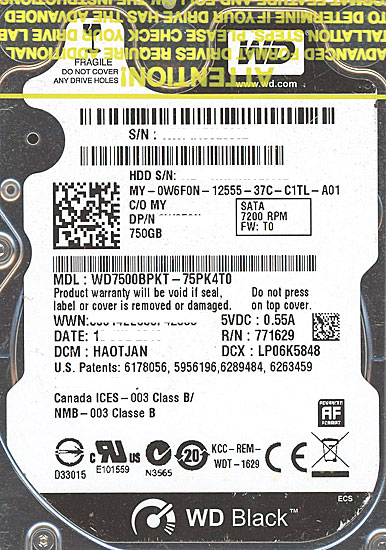 【新品】WesternDigital HDD 2.5inch　WD7500BPKT　750GB 9.5mm