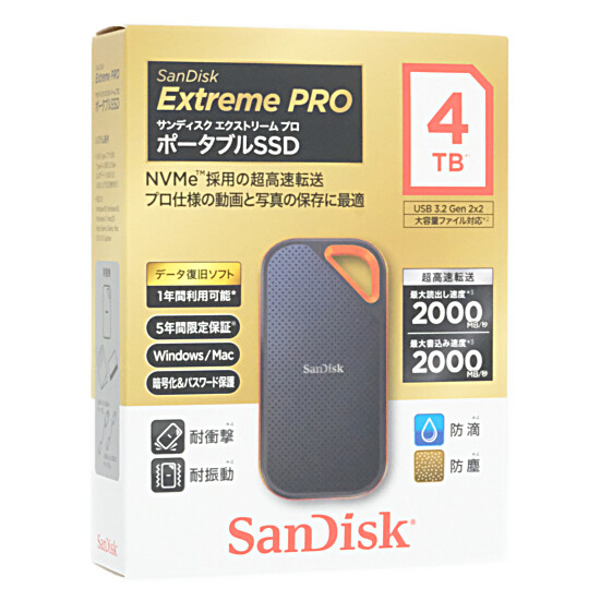 【新品】SANDISK　ポータブルSSD エクストリーム プロ SDSSDE81-4T00-J25　4TB