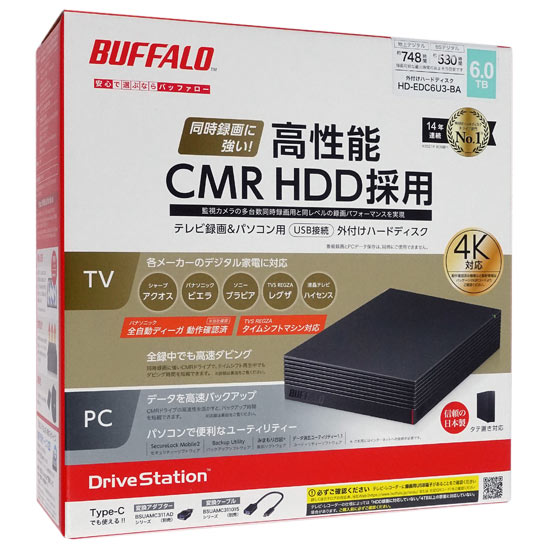 【新品】BUFFALO製外付HD　HD-EDC6U3-BA　6TB