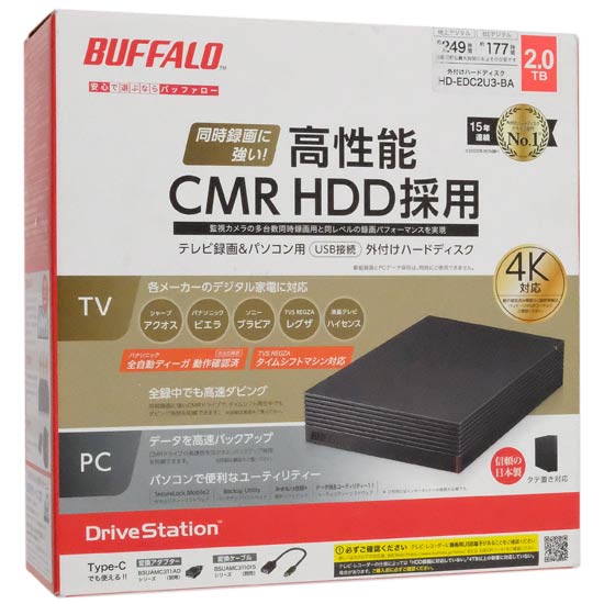 【新品】BUFFALO製外付HD　HD-EDC2U3-BA　2TB
