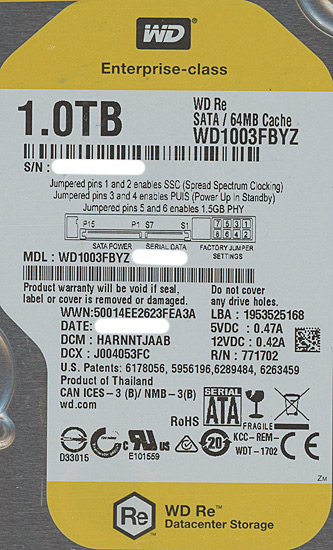 【新品】Western Digital製HDD　WD1003FBYZ　1TB SATA600 7200