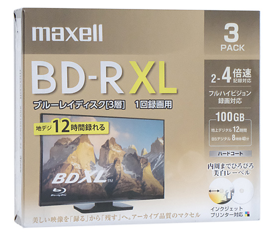 【新品】maxell　録画用 BD-R XL 4倍速 3枚組 BRV100WPE.3J