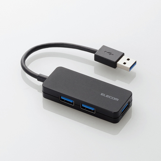 【新品】ELECOM製　3ポートUSB3.0ハブ(ケーブル固定タイプ)　U3H-K315BBK　ブラック