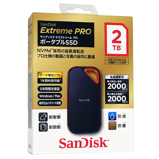 【新品】【新品訳あり(箱きず・やぶれ)】 SANDISK　ポータブルSSD エクストリーム プロ SDSSDE81-2T00-J25　2TB