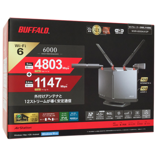 【新品】BUFFALO　無線LANルータ　AirStation WXR-6000AX12P　チタニウムグレー