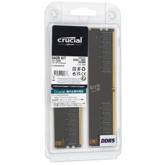 【新品】crucial　CT2K32G48C40U5　DDR5 PC5-38400 32GB 2枚組