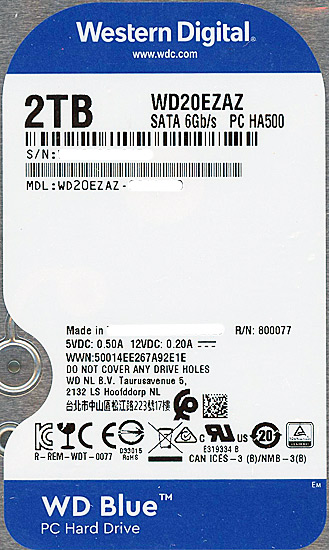 【新品】Western Digital製HDD　WD20EZAZ　2TB SATA600 5400