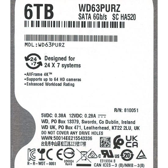 【新品】Western Digital製HDD　WD63PURZ　6TB SATA600