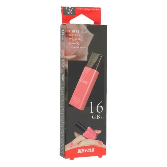 【新品】BUFFALO　ノックスライドUSBメモリー　RUF3-KSW16G-PK　16GB ピンク