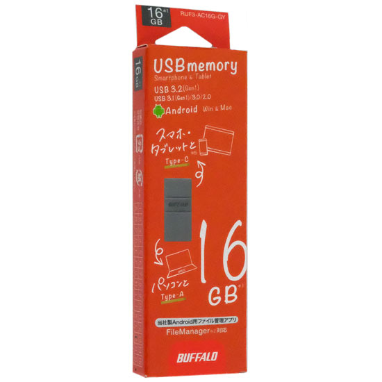 【新品】BUFFALO　USB3.2(Gen1)TypeC-A対応USBメモリー　RUF3-AC16G-GY　16GB