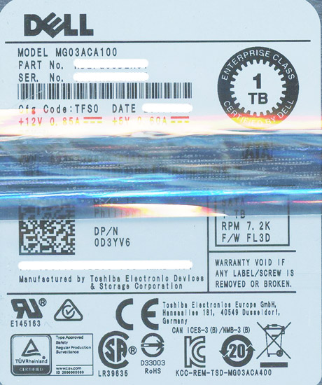 【新品】DELL　MG03ACA100　1TB SATA600 7200