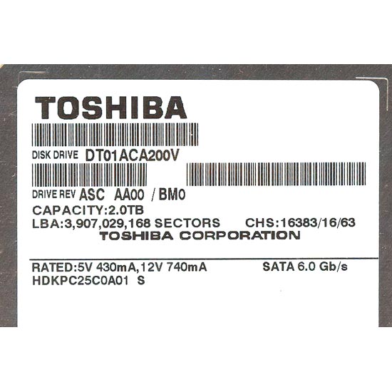 【新品】TOSHIBA製HDD　DT01ACA200V　2TB SATA600 7200