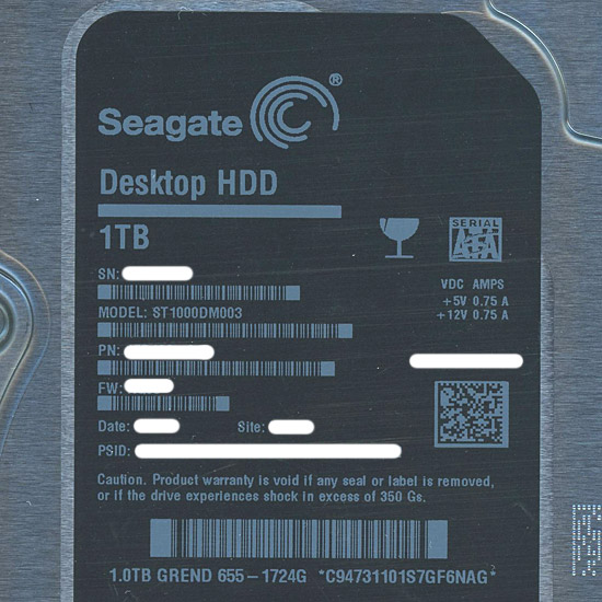 【新品】【新品訳あり(箱きず・やぶれ)】 SEAGATE製HDD　ST1000DM003　1TB SATA600 7200
