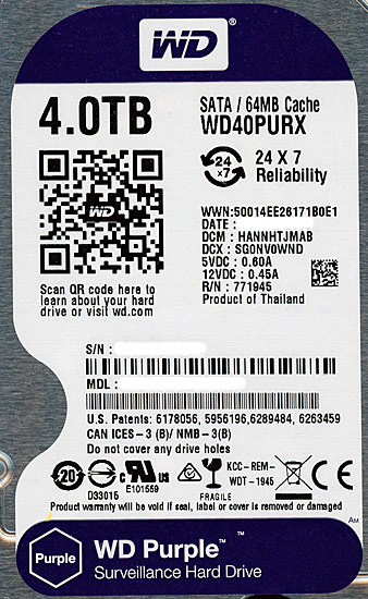 【新品】Western Digital製HDD　WD40PURX　4TB SATA600