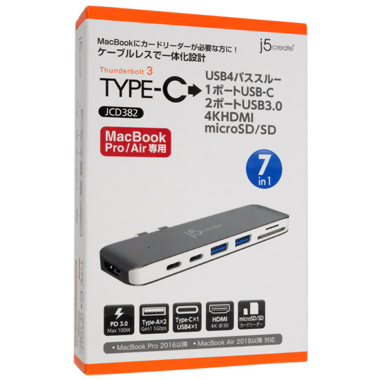 【新品】j5 create　MacBook Pro/Air専用 7-in-1 マルチアダプター JCD382