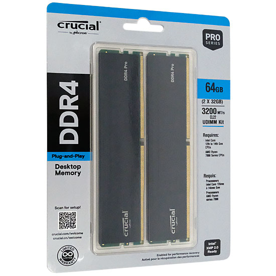 【新品】crucial　CP2K32G4DFRA32A　DDR4 PC4-25600 32GB 2枚組