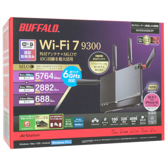 【新品】BUFFALO　無線LANルータ　AirStation WXR9300BE6P　ブラック
