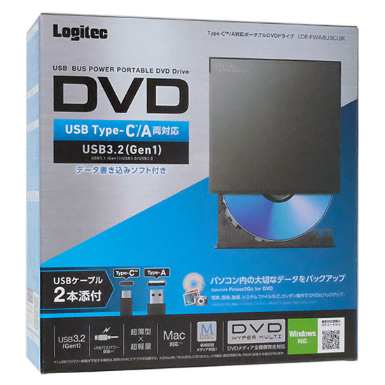 【新品】Logitec製　ポータブル DVDドライブ　LDR-PWA8U3CLBK　ブラック