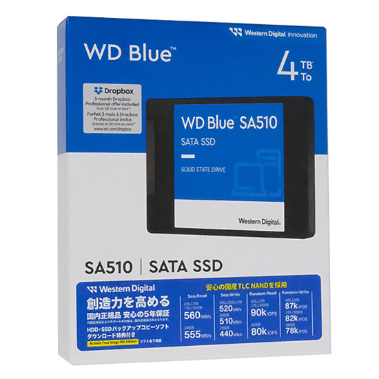 【新品】Western Digital製 SSD　WD Blue SA510 SATA WDS400T3B0A　4TB