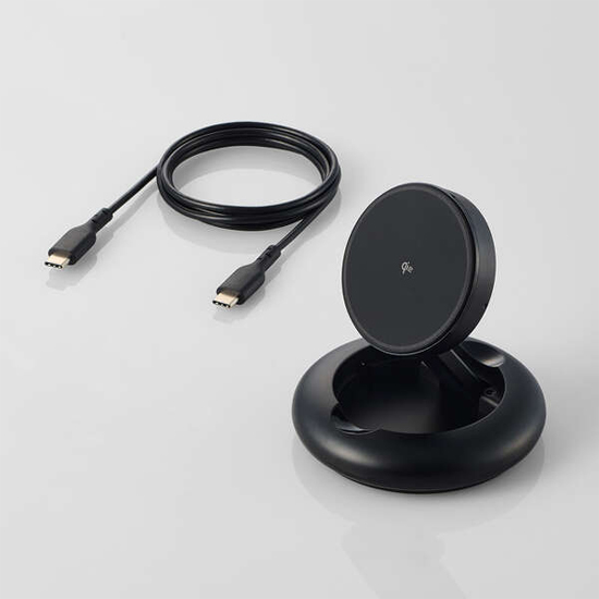 【新品】ELECOM　マグネットQi2規格対応ワイヤレス充電スタンド　W-MA08BK　ブラック