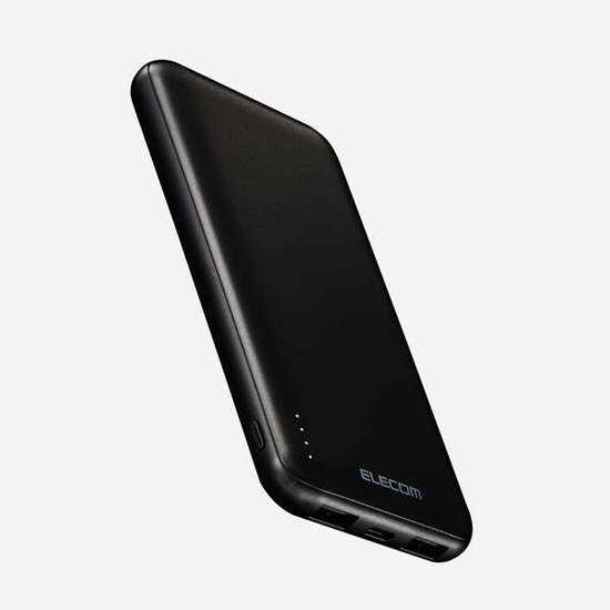 【新品】ELECOM　薄型コンパクトモバイルバッテリー 10000mAh DE-C66-10000BK　ブラック