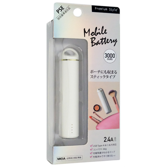 【新品】PGA　スティック型モバイルバッテリー 3000mAh PG-LBJ30A02IV　アイボリー