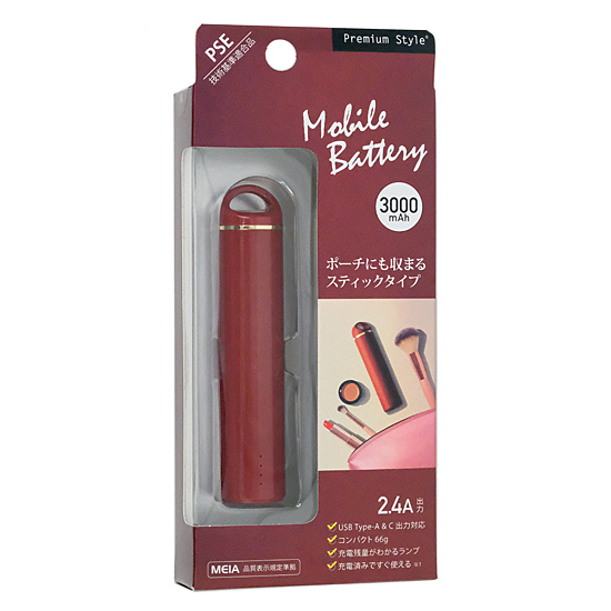【新品】PGA　スティック型モバイルバッテリー 3000mAh PG-LBJ30A04RD　レッド
