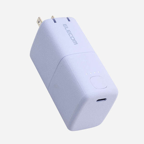 【新品】ELECOM　AC充電器一体モバイルバッテリー DE-AC09-5000PU　パープル