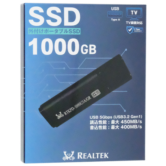 【新品】Realtek　スティック型 USB接続 外付けSSD RTKPD-1000U3A/GR　1TB