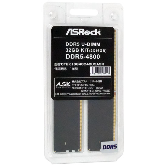 【新品】ASRock　CT2K16G48C40U5ASR　DDR5 PC5-38400 16GB 2枚組