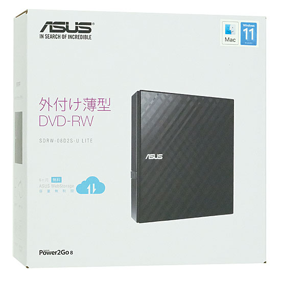 【新品】ASUS　ポータブルDVDドライブ SDRW-08D2S-U LITE/BLK/G/AS/J　ブラック