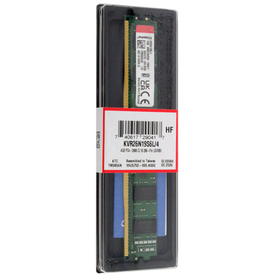 【新品】Kingston製　KVR26N19S6L/4　DDR4 PC4-21300 4GB